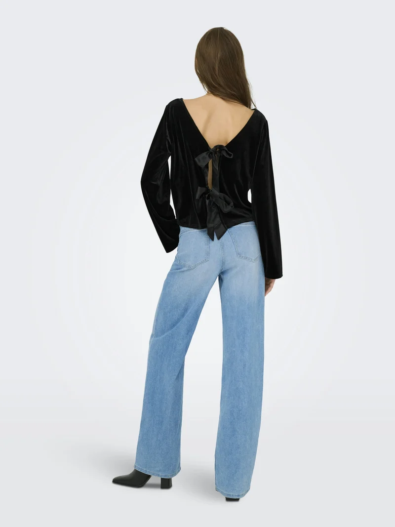 JDYVICTORY L/S VELVET BOW TOP JRS, Black/BOW