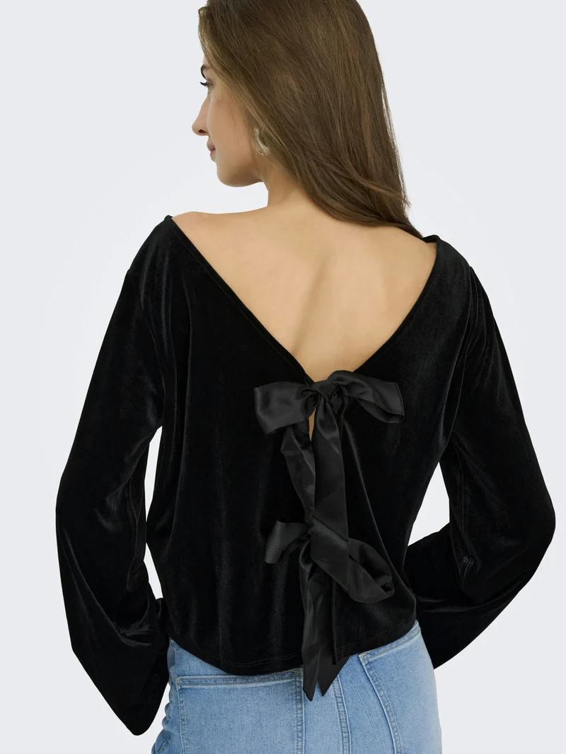 JDYVICTORY L/S VELVET BOW TOP JRS, Black/BOW