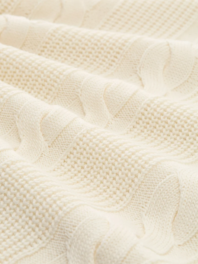 relaxed cable mix crew neck kn, Wool White