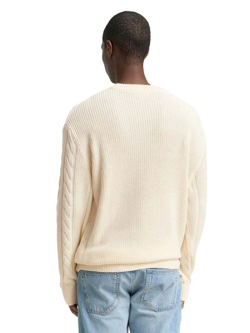 relaxed cable mix crew neck kn, Wool White