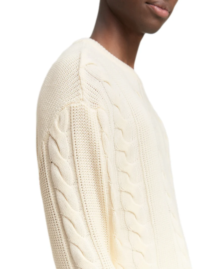 relaxed cable mix crew neck kn, Wool White