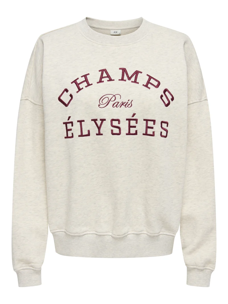 JDYMESA LIFE L/S O-NK EMB SWEAT JRS, Oatmeal/CHAMPS CABERNET EMB