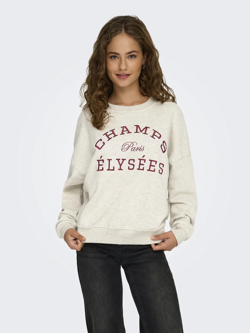 JDYMESA LIFE L/S O-NK EMB SWEAT JRS, Oatmeal/CHAMPS CABERNET EMB