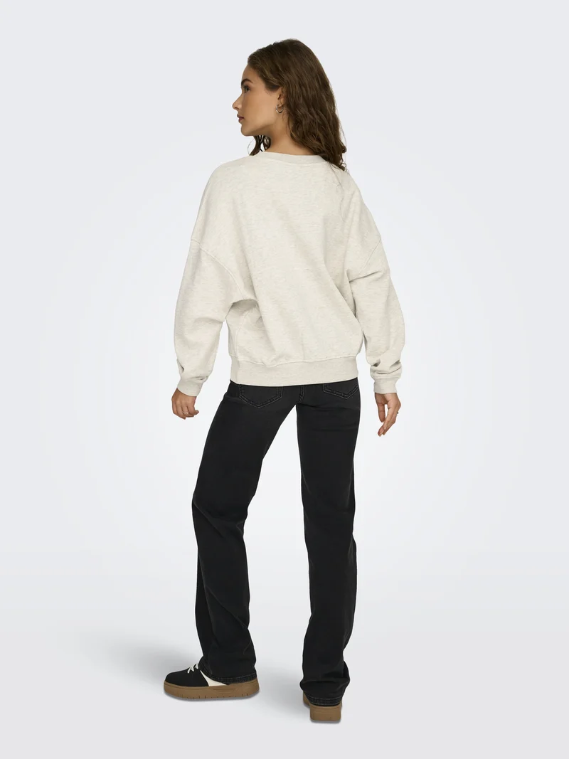 JDYMESA LIFE L/S O-NK EMB SWEAT JRS, Oatmeal/CHAMPS CABERNET EMB