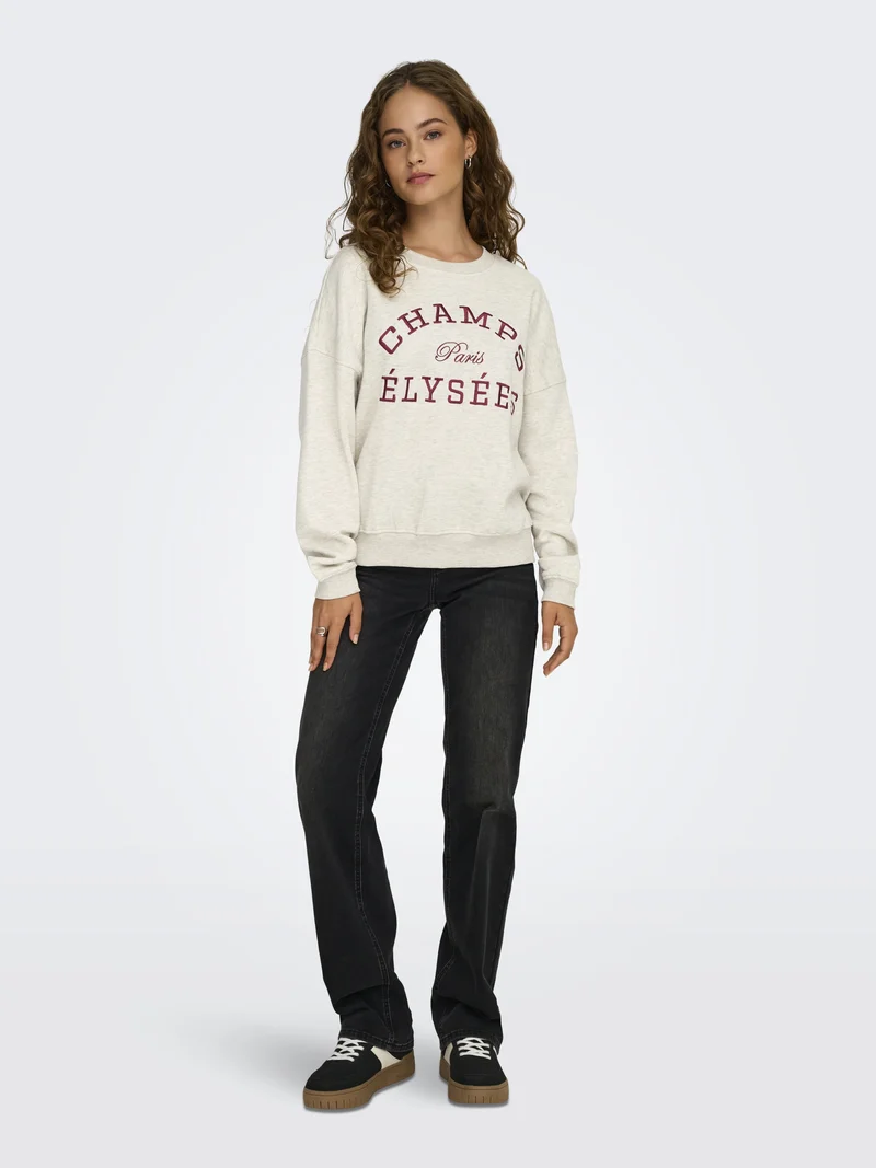 JDYMESA LIFE L/S O-NK EMB SWEAT JRS, Oatmeal/CHAMPS CABERNET EMB