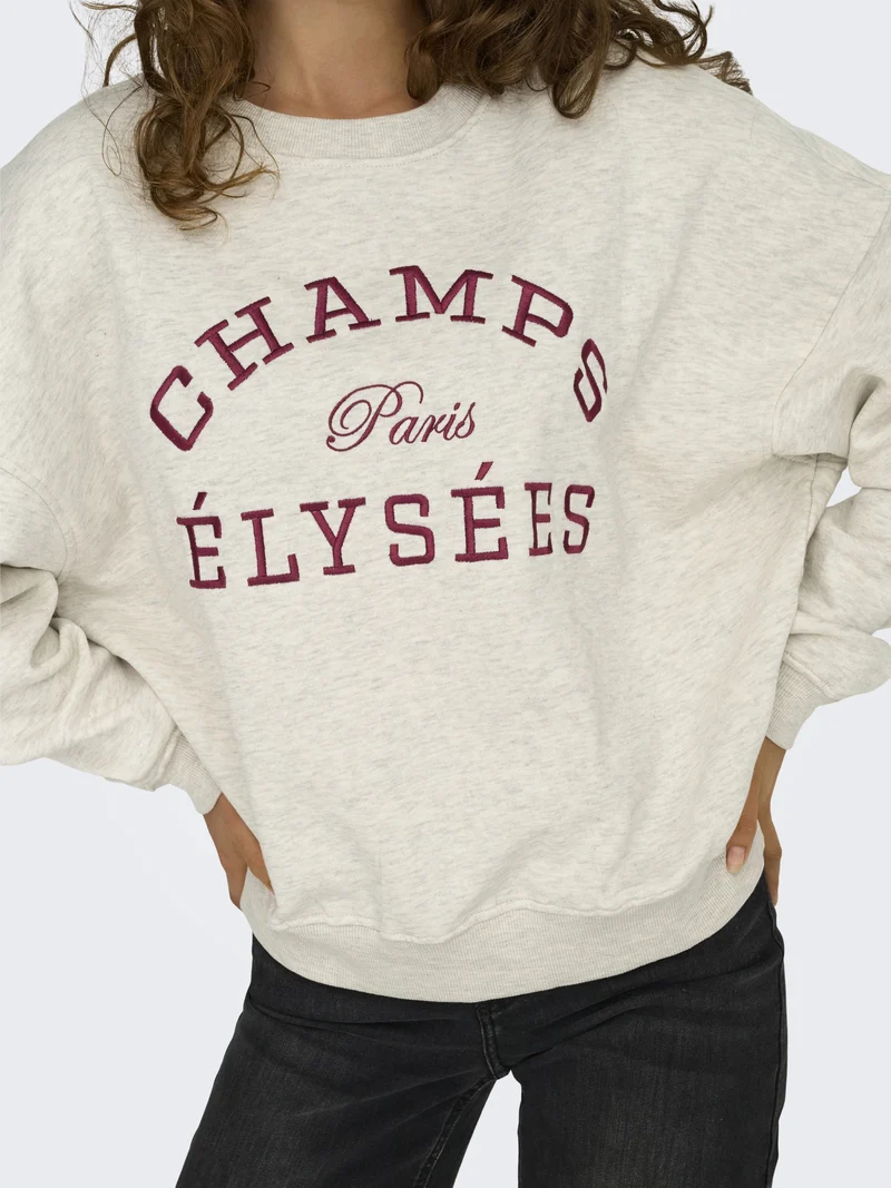 JDYMESA LIFE L/S O-NK EMB SWEAT JRS, Oatmeal/CHAMPS CABERNET EMB