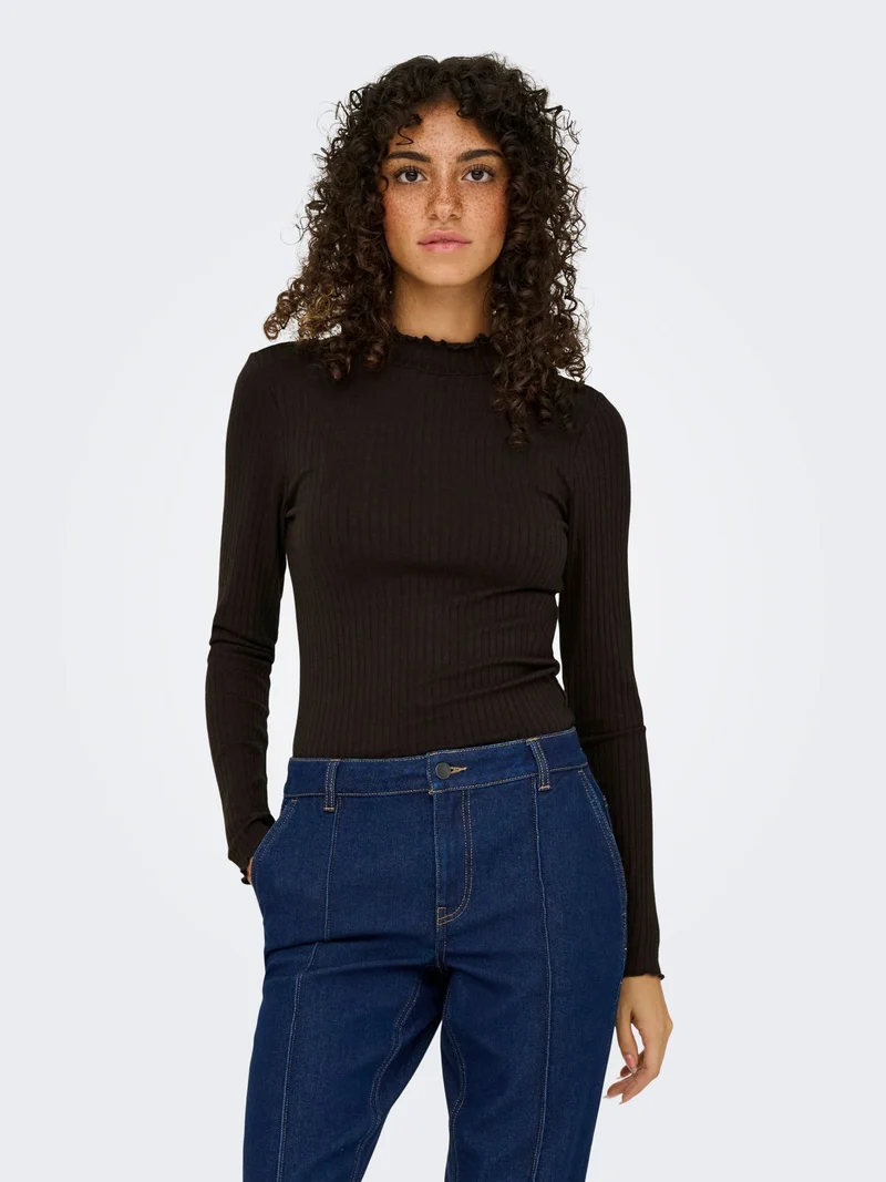JDYFRANSISKA L/S HI-NCK TOP JR NOOS, Black Coffee