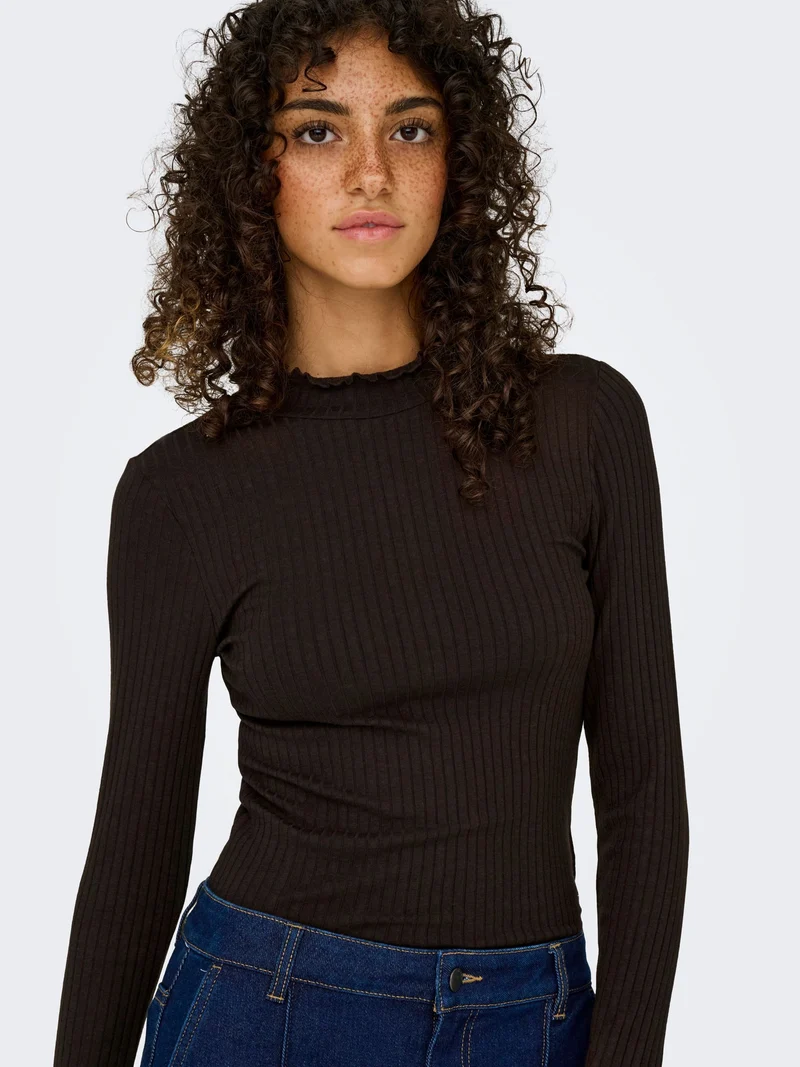 JDYFRANSISKA L/S HI-NCK TOP JR NOOS, Black Coffee