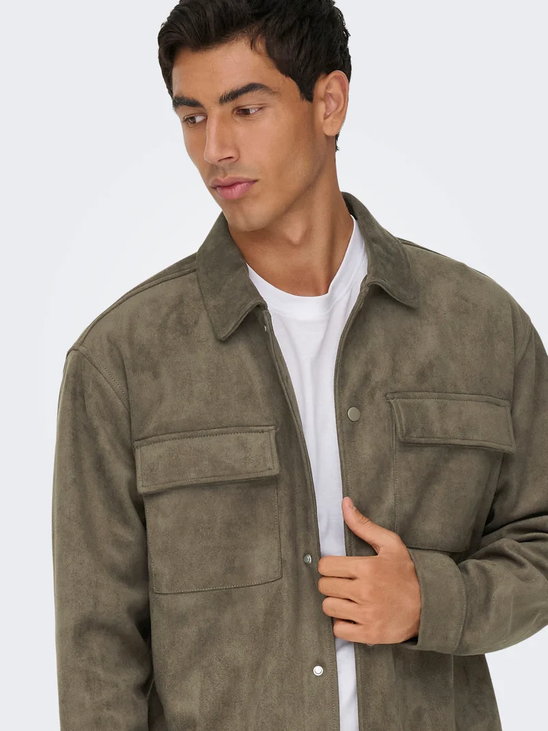 ONSRAVI FAKE SUEDE SHACKET OTW, Falcon