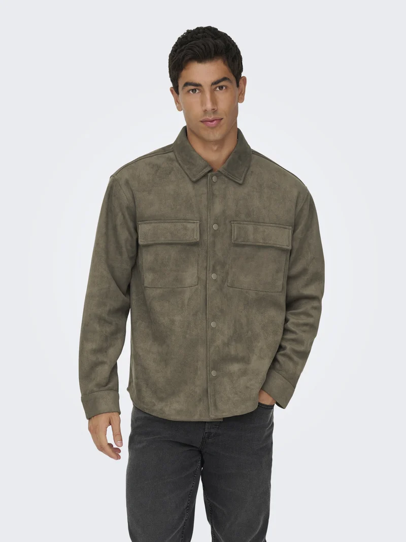 ONSRAVI FAKE SUEDE SHACKET OTW, Falcon