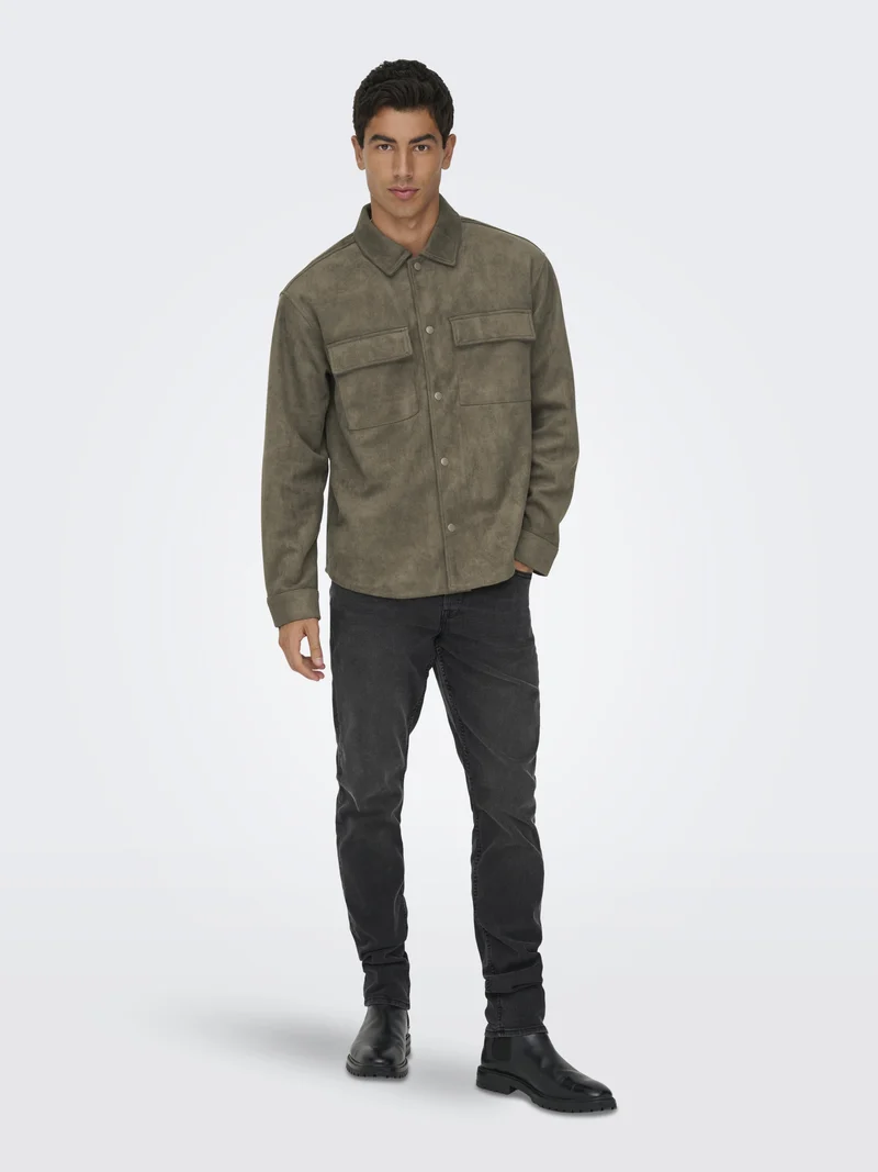 ONSRAVI FAKE SUEDE SHACKET OTW, Falcon