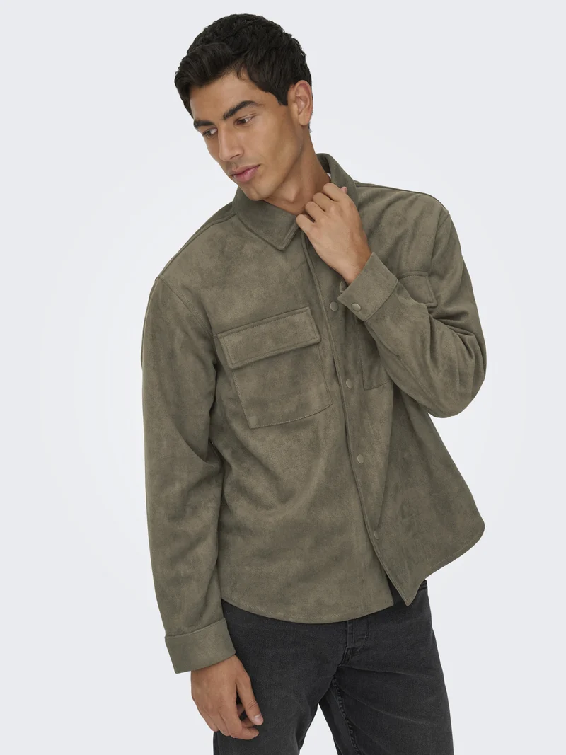ONSRAVI FAKE SUEDE SHACKET OTW, Falcon