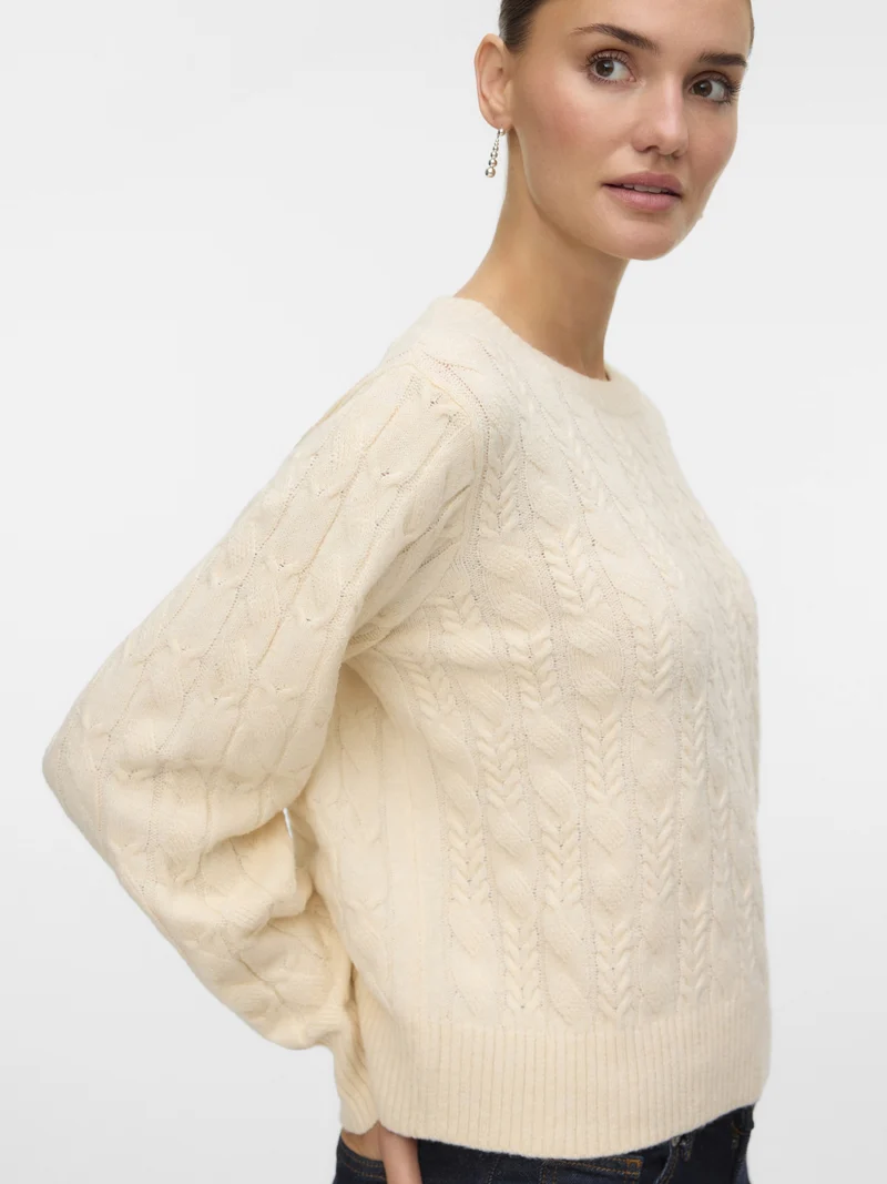 VMARIES LS O-NECK CABLE PULLOVER BF, Birch