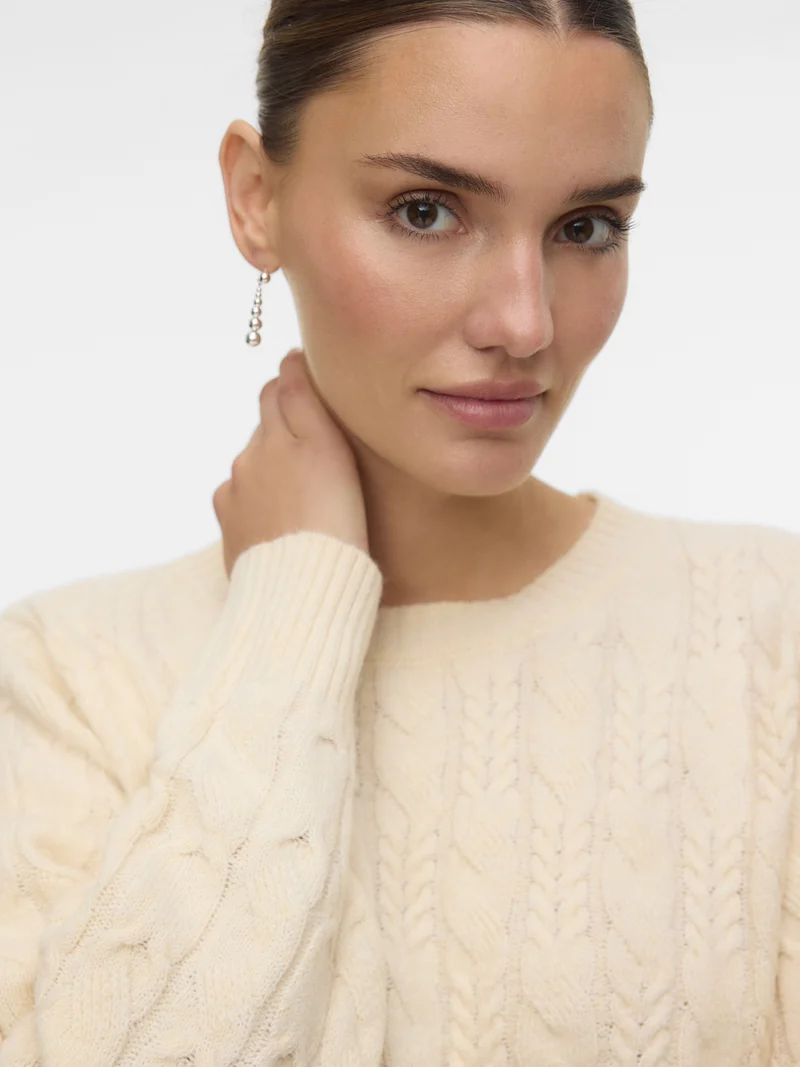 VMARIES LS O-NECK CABLE PULLOVER BF, Birch