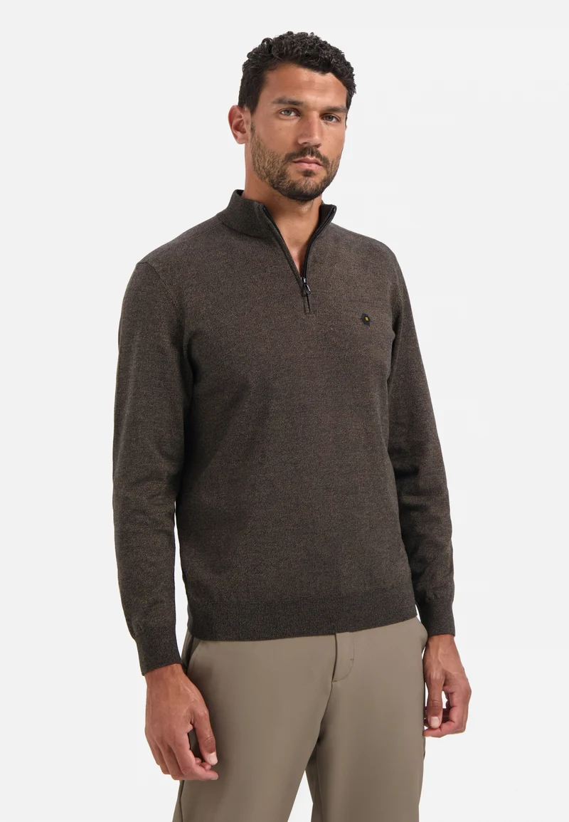 Pullover Half Zip 2 Coloured Melange, Taupe