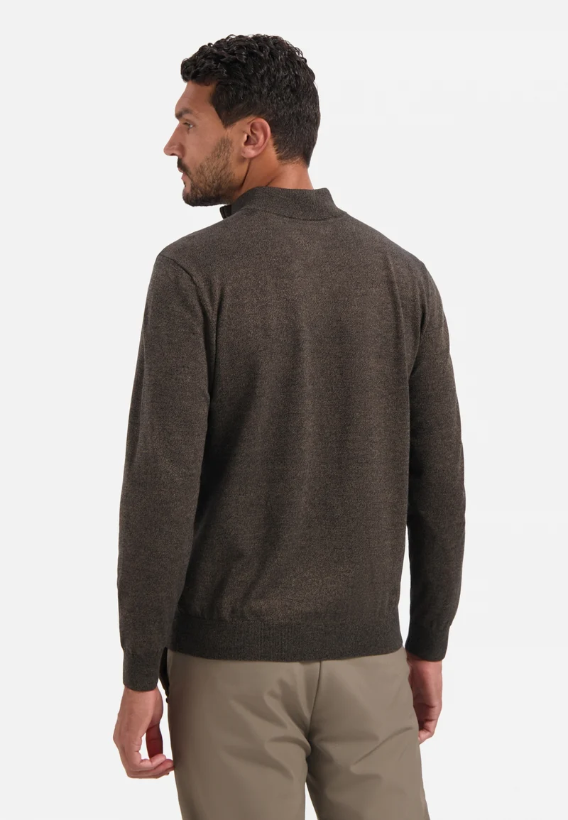 Pullover Half Zip 2 Coloured Melange, Taupe