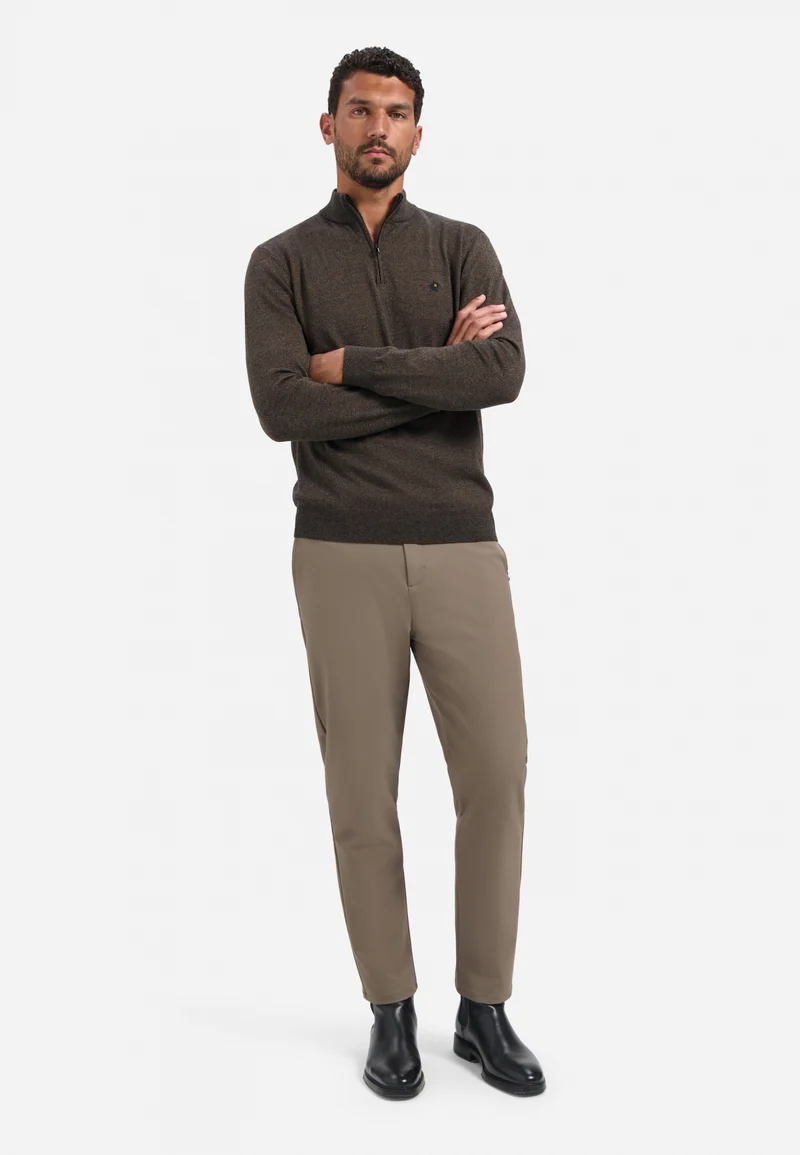 Pullover Half Zip 2 Coloured Melange, Taupe