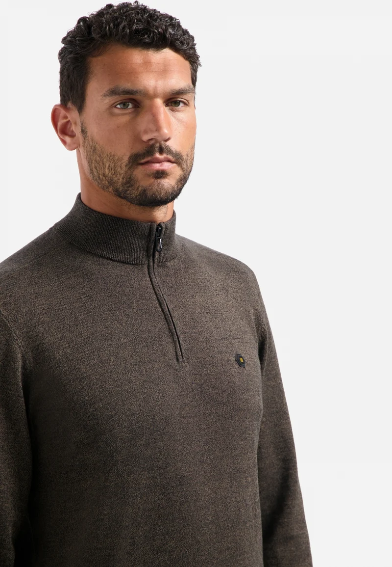 Pullover Half Zip 2 Coloured Melange, Taupe