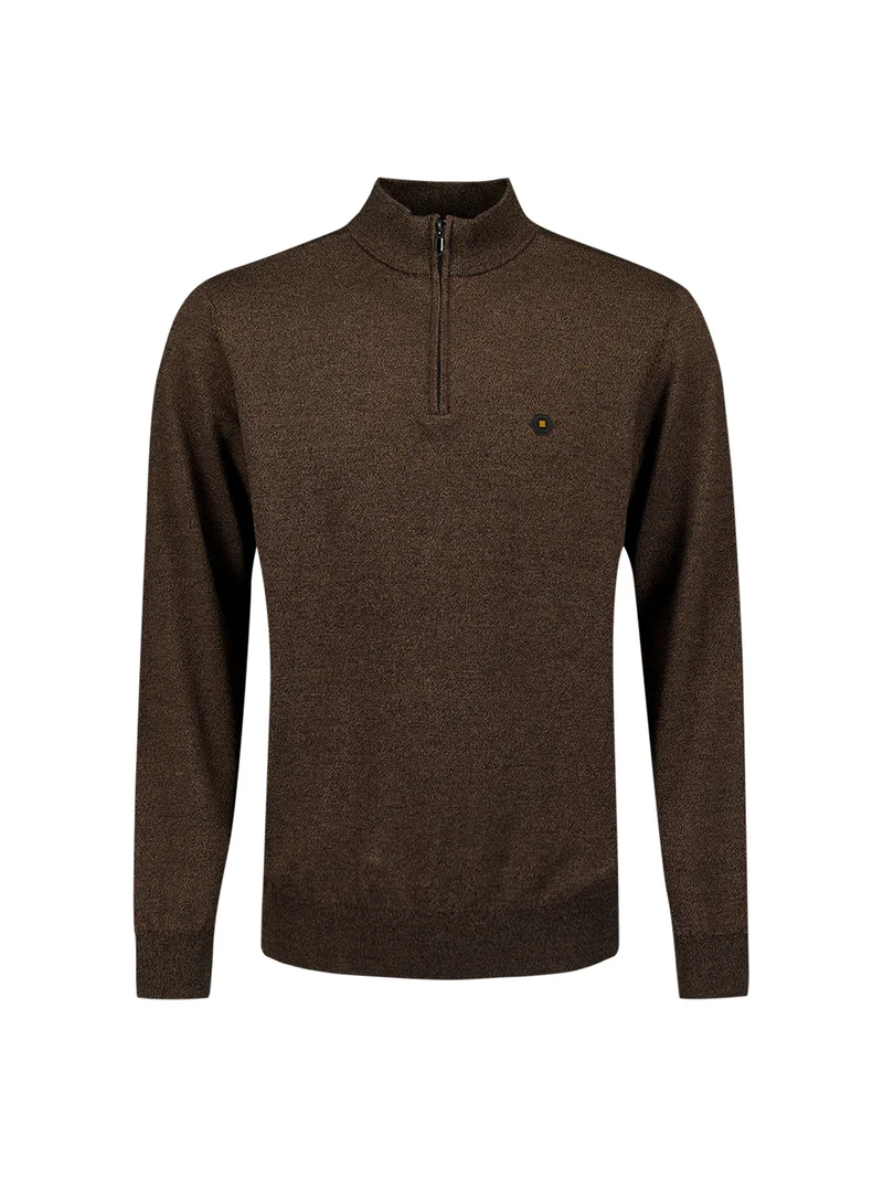Pullover Half Zip 2 Coloured Melange, Taupe
