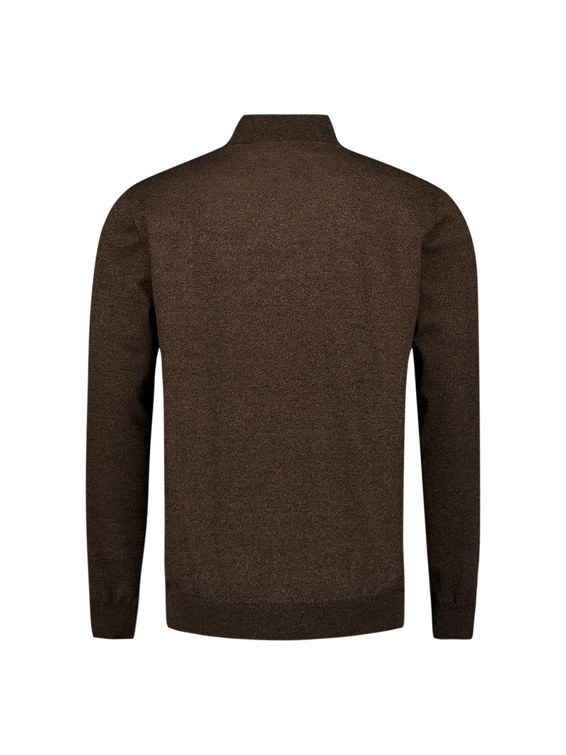 Pullover Half Zip 2 Coloured Melange, Taupe