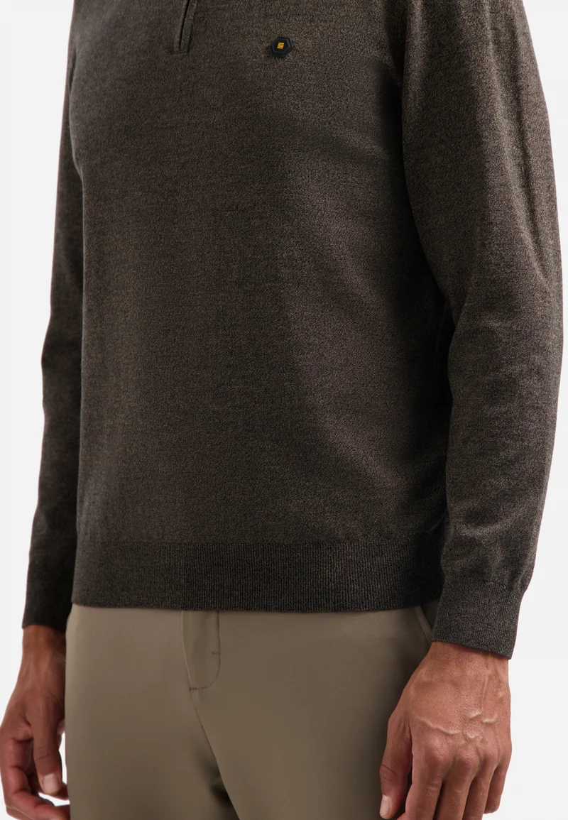 Pullover Half Zip 2 Coloured Melange, Taupe