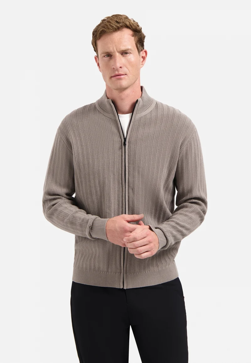 Cardigan Full Zip Relief, Clay