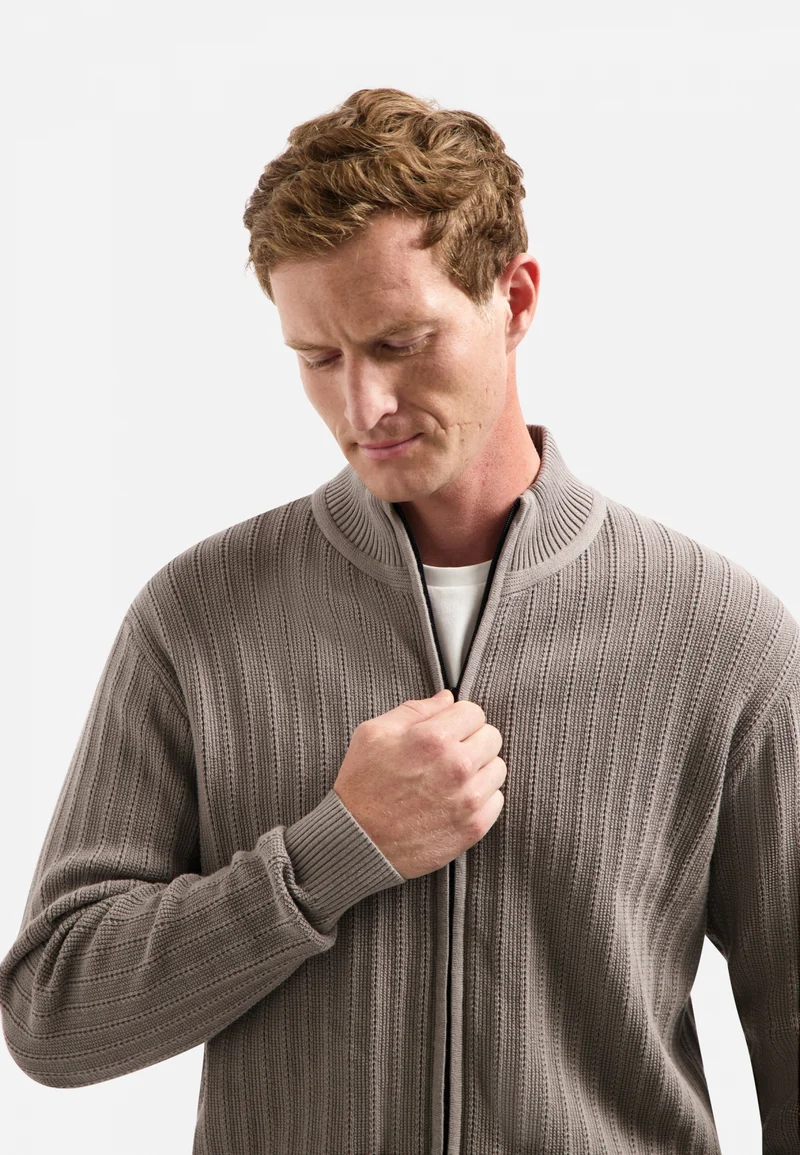 Cardigan Full Zip Relief, Clay