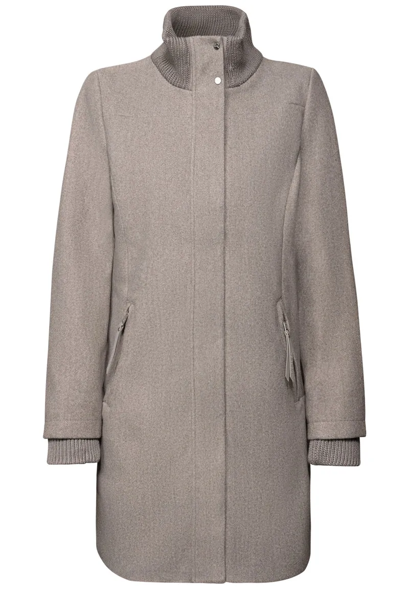 LTD QR Coat w. Knit Details, Sandy Mocca Mel.