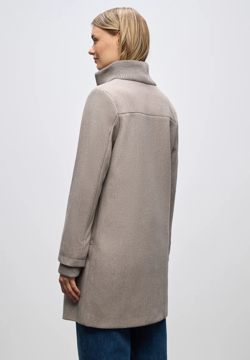 LTD QR Coat w. Knit Details, Sandy Mocca Mel.