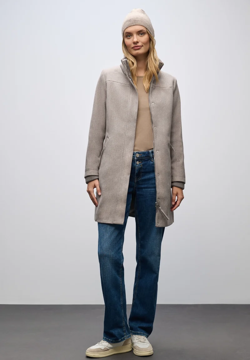 LTD QR Coat w. Knit Details, Sandy Mocca Mel.