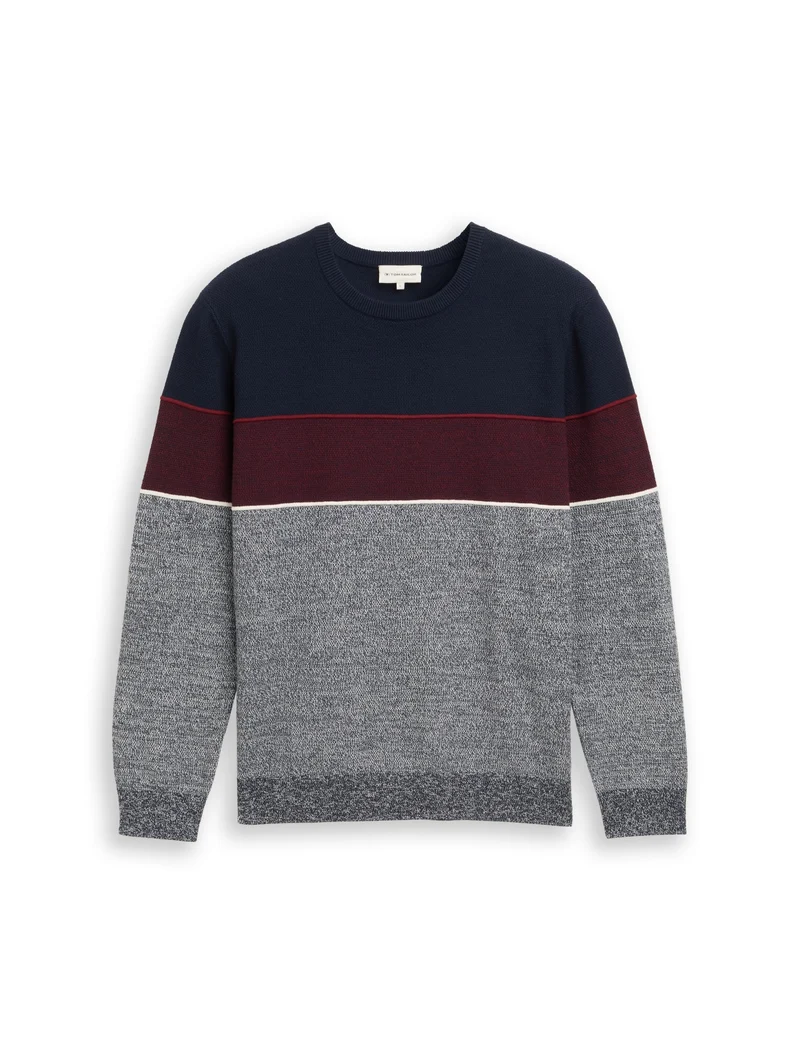 knit stripe crew neck pullover, navy red white stripe