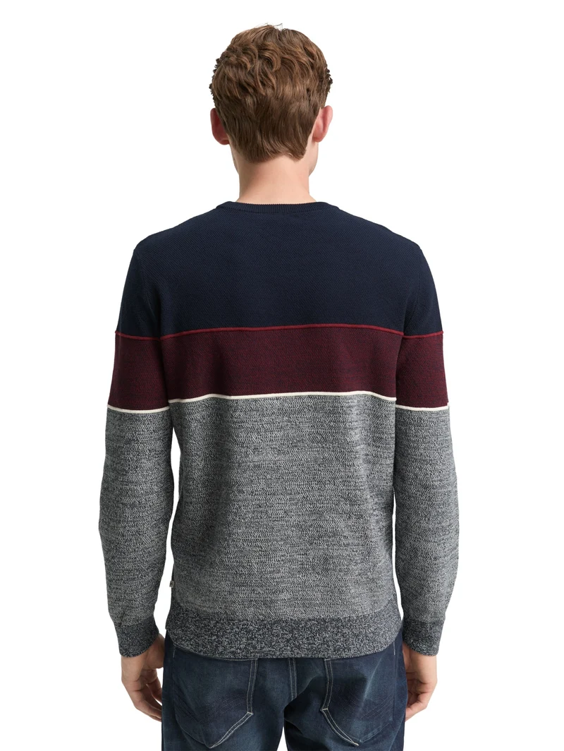 knit stripe crew neck pullover, navy red white stripe
