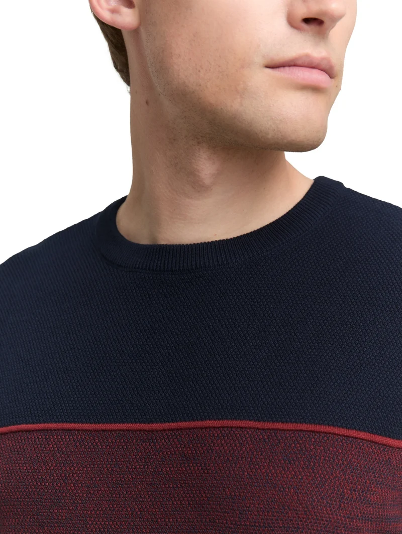 knit stripe crew neck pullover, navy red white stripe