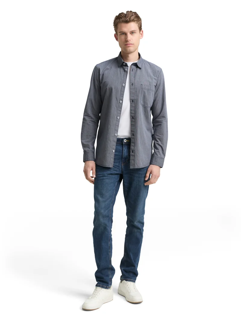 fitted striped shirt, dark navy stripe