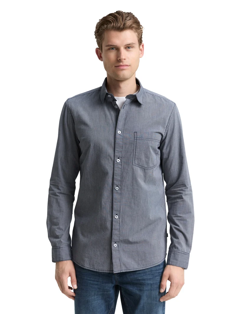 fitted striped shirt, dark navy stripe