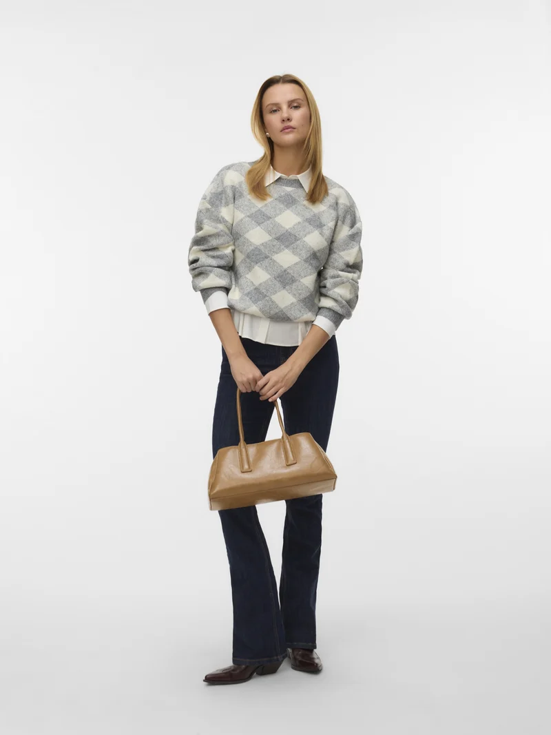 VMLARA LS O-NECK PULLOVER BOO REP, Medium Grey Melange/W. BIRCH