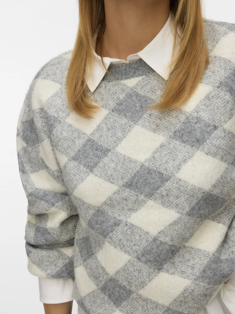 VMLARA LS O-NECK PULLOVER BOO REP, Medium Grey Melange/W. BIRCH