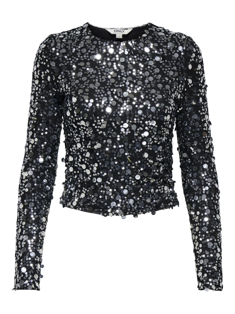 ONLCATINA LS SEQUINS TOP WVN, Silver