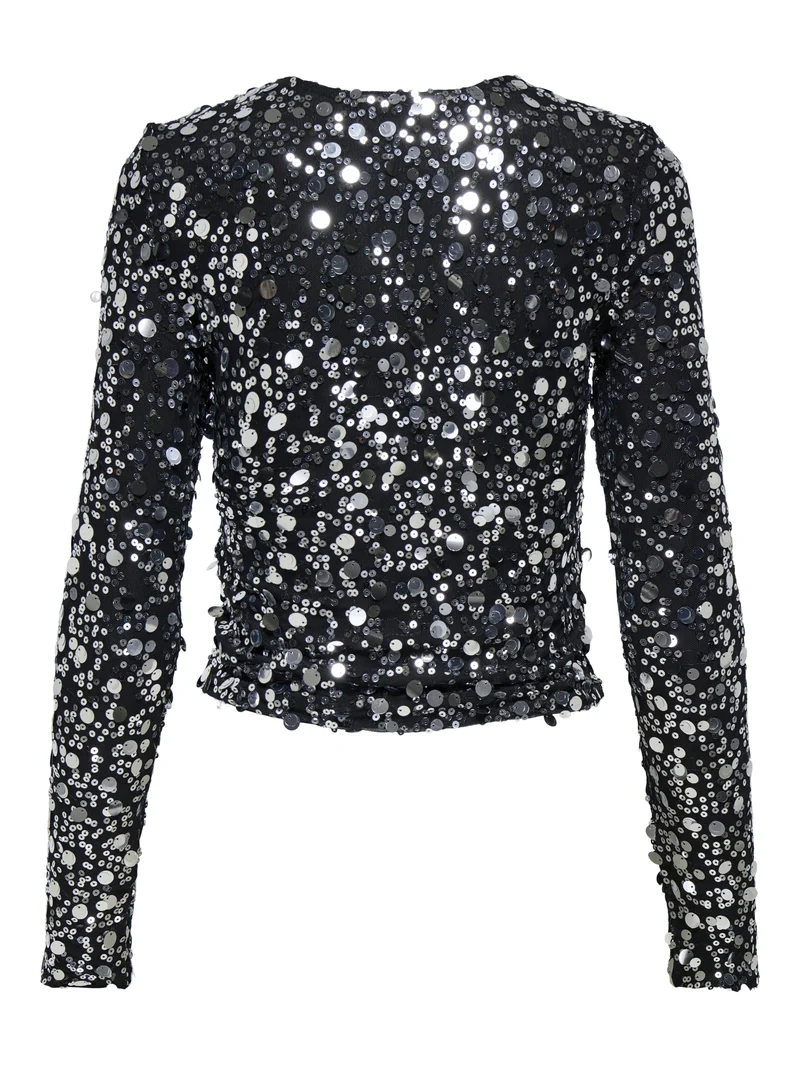 ONLCATINA LS SEQUINS TOP WVN, Silver