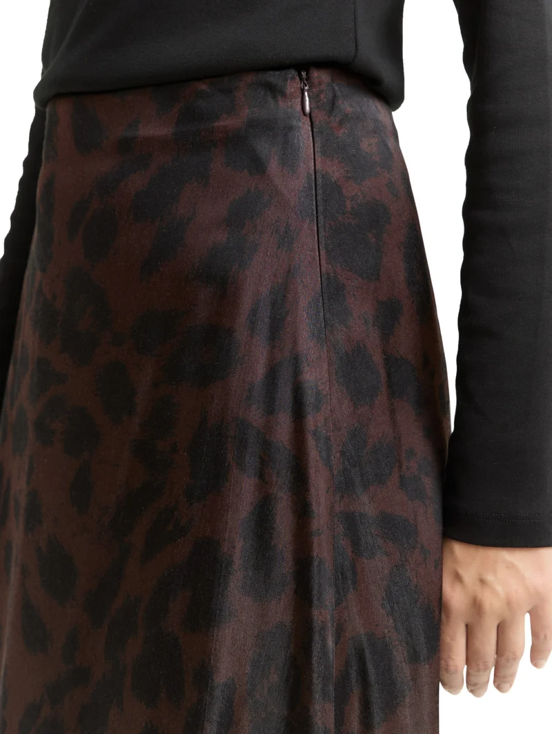 skirt satin, brown black big leo print