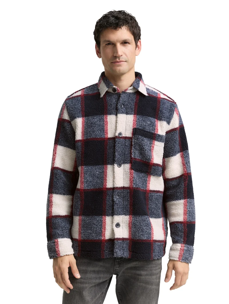 checked teddy overshirt, blue big check