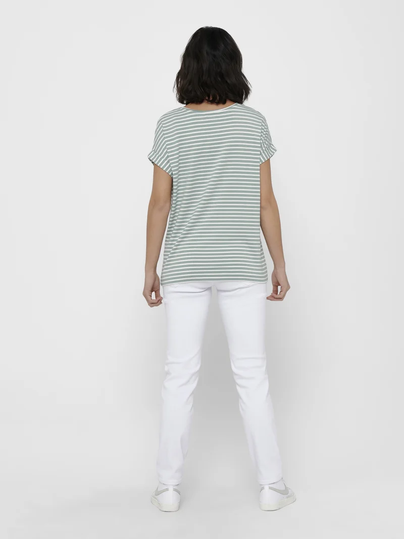 ONLMOSTER STRIPE S/S O-NECK TOP JRS, Jadeite/CLOUD DANCER