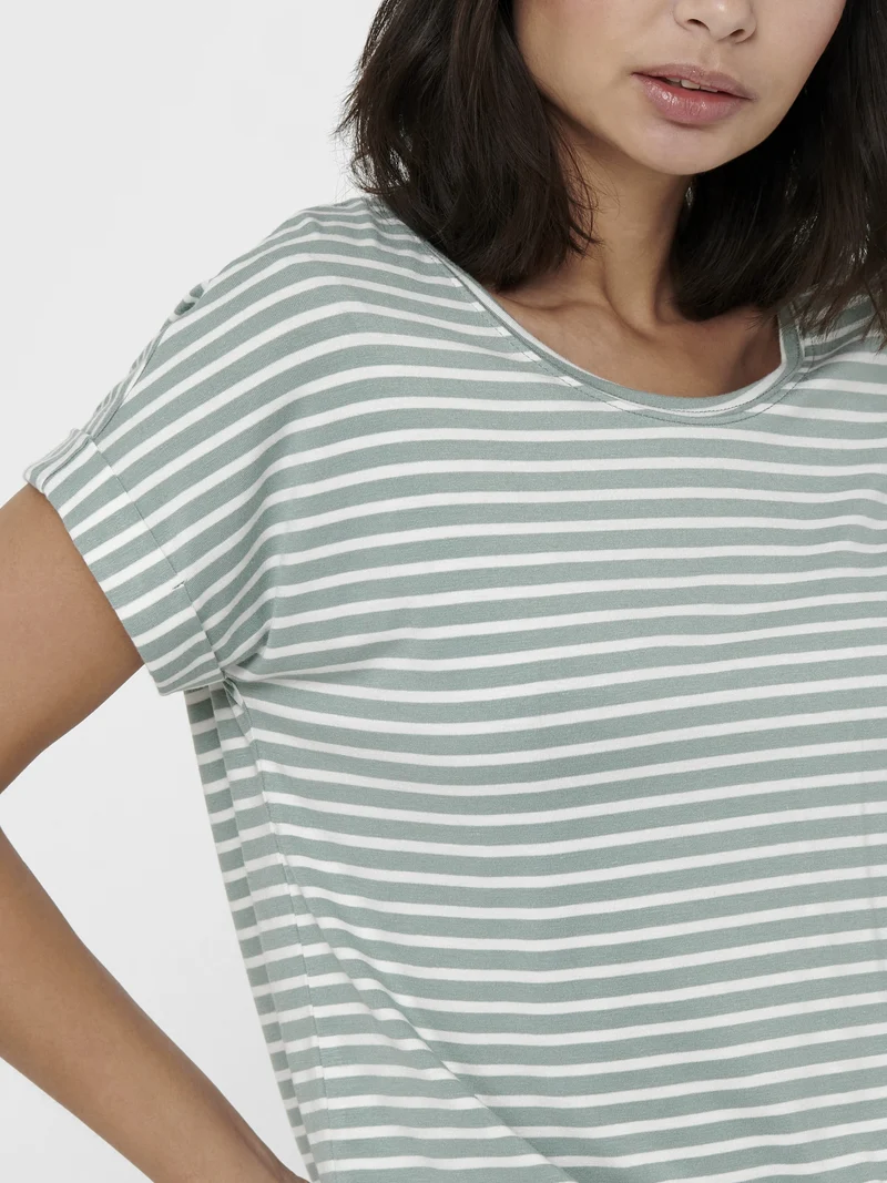 ONLMOSTER STRIPE S/S O-NECK TOP JRS, Jadeite/CLOUD DANCER