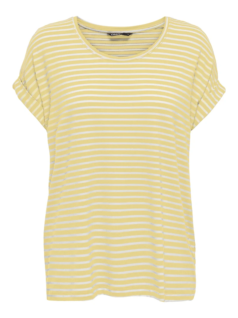 ONLMOSTER STRIPE S/S O-NECK TOP JRS, Pale Banana/CLOUD DANCER