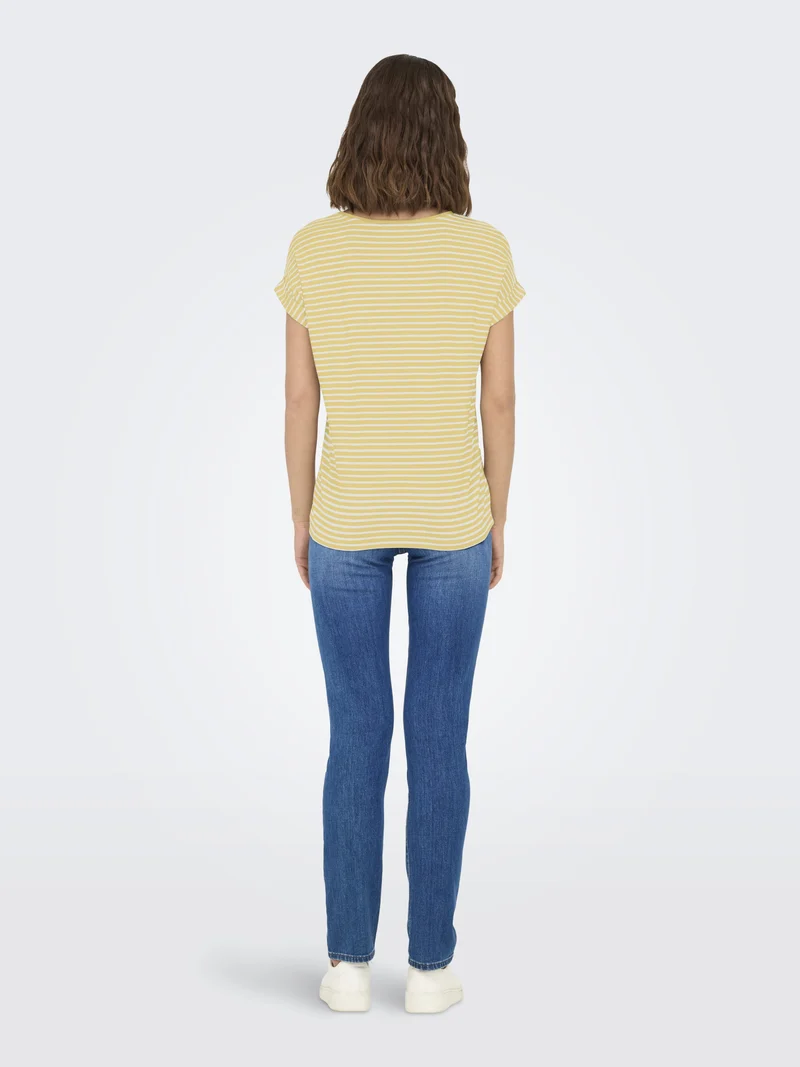 ONLMOSTER STRIPE S/S O-NECK TOP JRS, Pale Banana/CLOUD DANCER