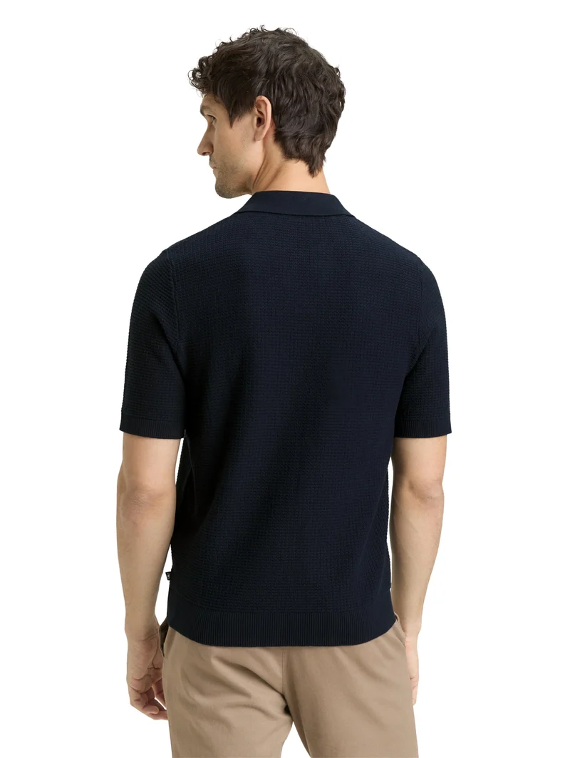 structured knit polo, sky captain blue