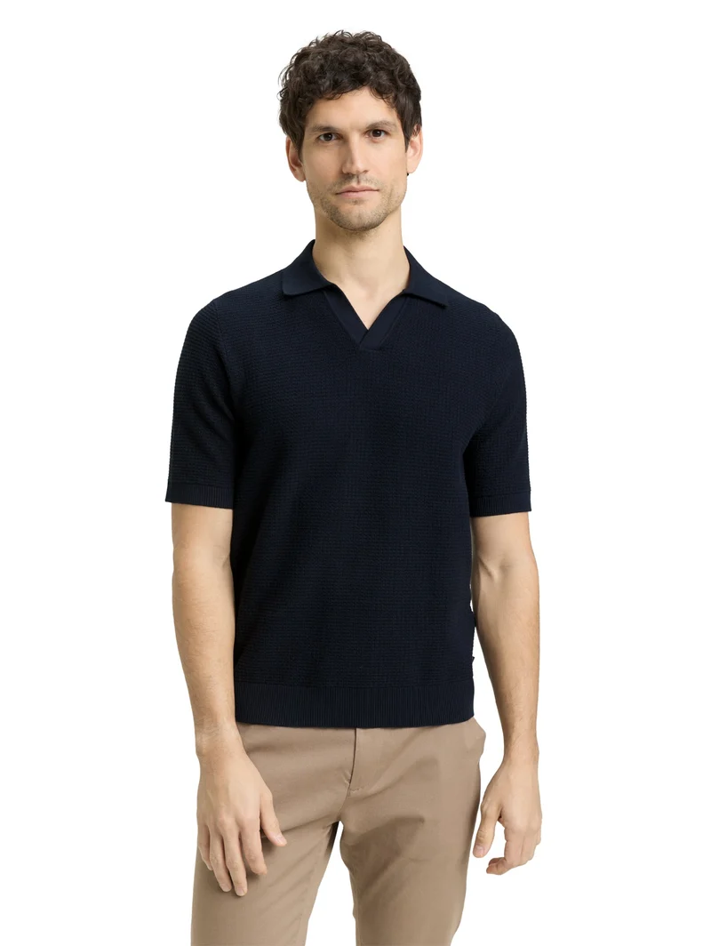 structured knit polo, sky captain blue