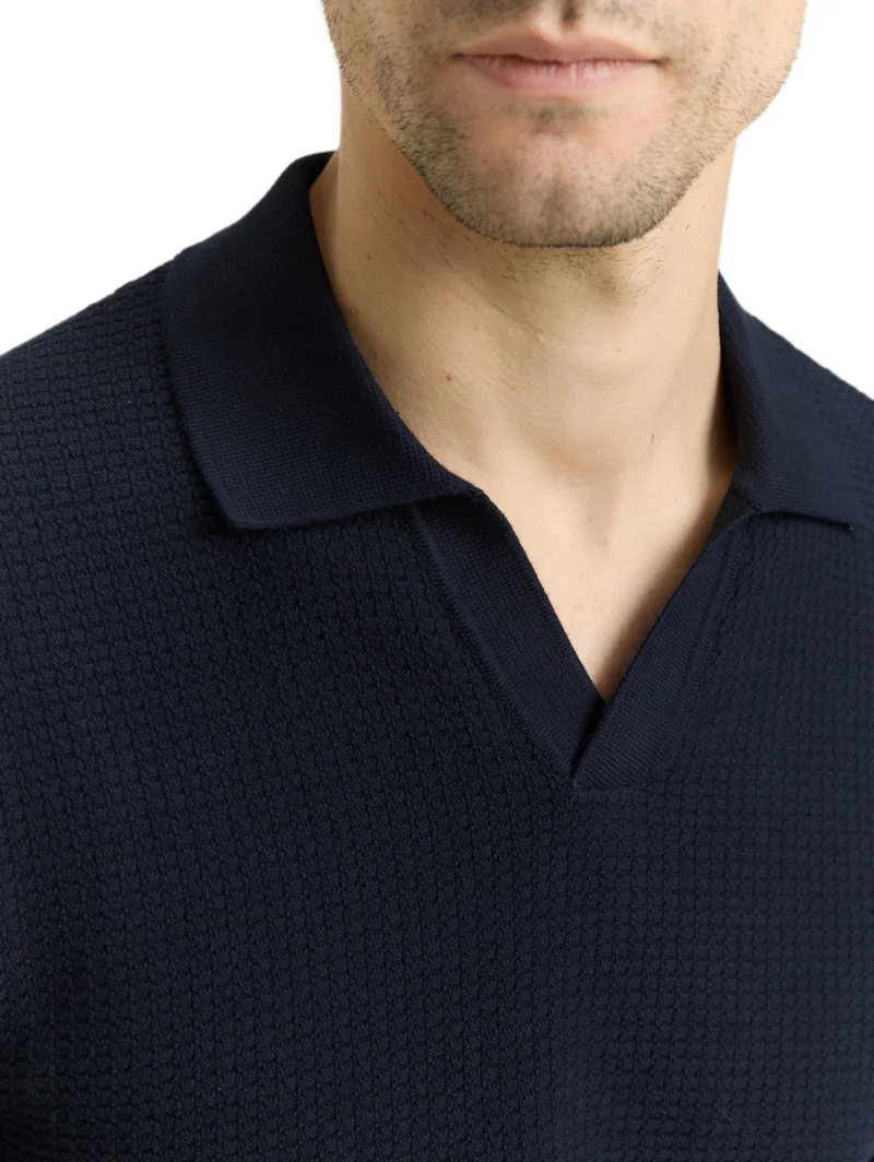 structured knit polo, sky captain blue