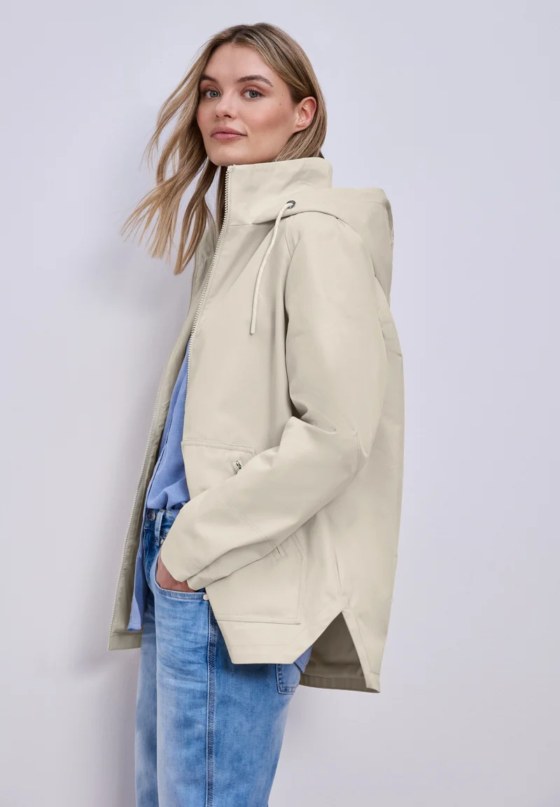 Mid Length Parka w. Hoody, powder beige