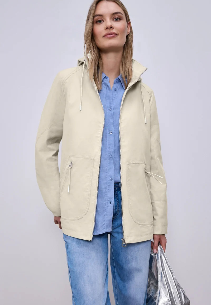 Mid Length Parka w. Hoody, powder beige